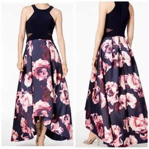 X BY XSCAPE SOLID FLORAL HIGH/LOW GOWN